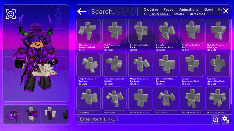 Try on all Animation Packs, Emotes and more! 